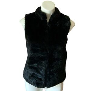Designer Originals Black Faux Fur Vest Zipper Petite Small Casual Neutral Office